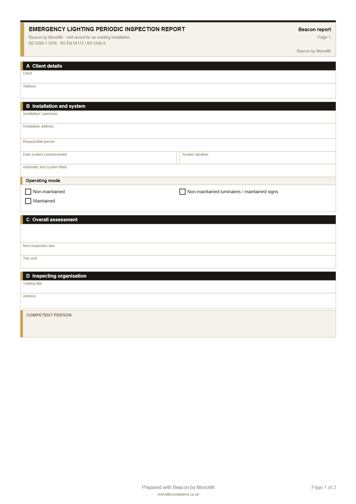 Preview of Emergency Lighting Periodic Inspection Report template